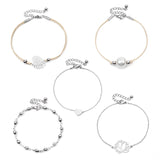 BOJIU Braided Rope Bracelets Set Women Heart Flower Leaf Pearl Charm Bracelet