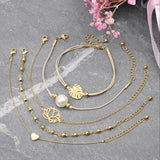 BOJIU Braided Rope Bracelets Set Women Heart Flower Leaf Pearl Charm Bracelet