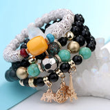 BOJIU Charm Bracelet Set Crystal Beaded Resin Bohemia Bar Bracelet Sets