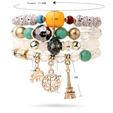 BOJIU Charm Bracelet Set Crystal Beaded Resin Bohemia Bar Bracelet Sets