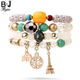 BOJIU Charm Bracelet Set Crystal Beaded Resin Bohemia Bar Bracelet Sets