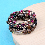 BOJIU Classic Strand Bracelets Set For Women Boho Crystal Hematite Brass Beads