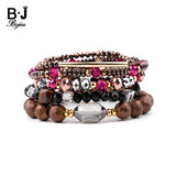 BOJIU Classic Strand Bracelets Set For Women Boho Crystal Hematite Brass Beads