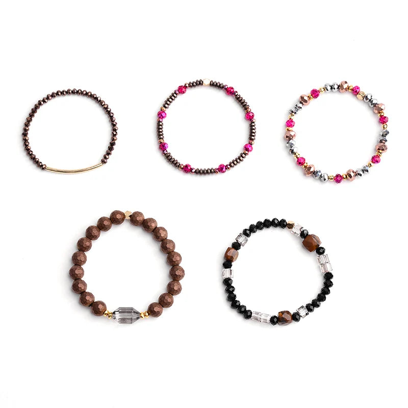 BOJIU Classic Strand Bracelets Set For Women Boho Crystal Hematite Brass Beads