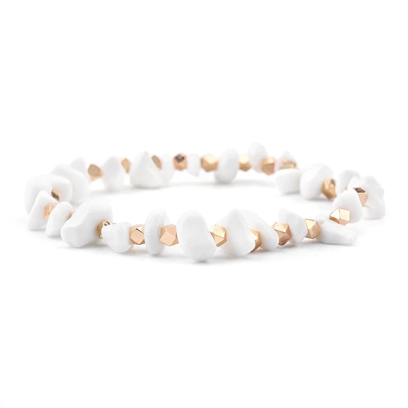 BOJIU Elastic Gem Stone Bracelet Women Quartz Howlite Coral BC288