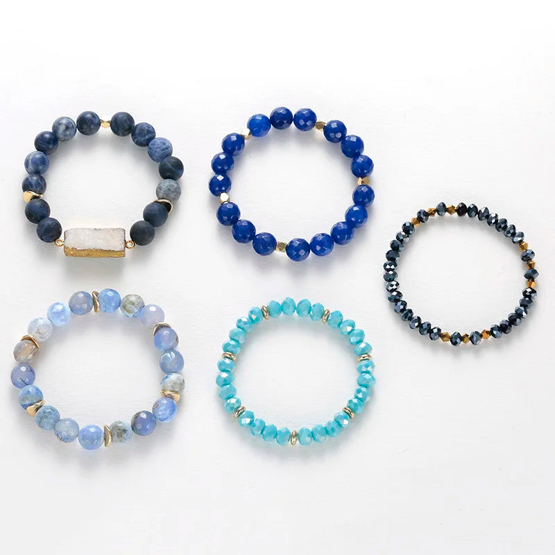 BOJIU Crystal Stone Bracelet Set Natual Druzy Charm BCSET96