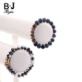 BOJIU Bracelet Matte Grey Ag. Stone Elastic Strand 10mm Bead Bracelet