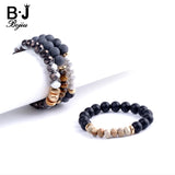 BOJIU Bracelet Matte Grey Ag. Stone Elastic Strand 10mm Bead Bracelet