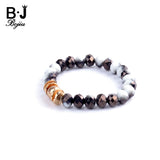 BOJIU Bracelet Matte Grey Ag. Stone Elastic Strand 10mm Bead Bracelet
