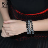 BOJIU Bracelet Matte Grey Ag. Stone Elastic Strand 10mm Bead Bracelet
