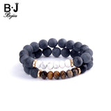 BOJIU Bracelet Matte Grey Ag. Stone Elastic Strand 10mm Bead Bracelet