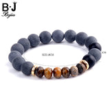 BOJIU Bracelet Matte Grey Ag. Stone Elastic Strand 10mm Bead Bracelet