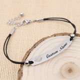 BOJIU Silvery Engraved Couples Bracelets Rope Stainless Steel Name Bracelet