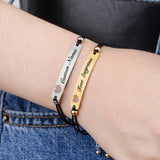BOJIU Silvery Engraved Couples Bracelets Rope Stainless Steel Name Bracelet