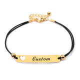 BOJIU Silvery Engraved Couples Bracelets Rope Stainless Steel Name Bracelet