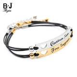 BOJIU Silvery Engraved Couples Bracelets Rope Stainless Steel Name Bracelet
