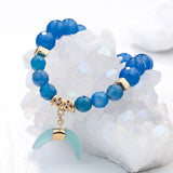 BOJIU Glass Bead Bracelet With Horn Pendent for Women