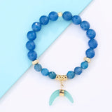 BOJIU Glass Bead Bracelet With Horn Pendent for Women
