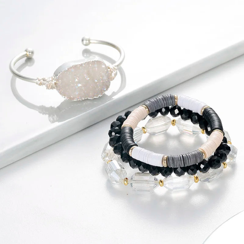 BOJIU Druzy Silvery Clear Crystal Bracelet Set Plastic Femme BCSET90