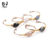 Natural Druzy Stone Gold-color Cuff Bangle Oval Wrapped Drusy Crystal Armlet