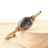 Natural Druzy Stone Gold-color Cuff Bangle Oval Wrapped Drusy Crystal Armlet