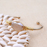 Natural Druzy Stone Gold-color Cuff Bangle Oval Wrapped Drusy Crystal Armlet