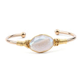 Natural Druzy Stone Gold-color Cuff Bangle Oval Wrapped Drusy Crystal Armlet