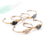 Natural Druzy Stone Gold-color Cuff Bangle Oval Wrapped Drusy Crystal Armlet