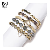 BOJIU Natural Stone Bracelets Set Hematite Agate Bead Bracelet Femme