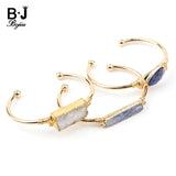 BOJIU Natural Stone Gold-color Open Cuff Bangles For Women Boho