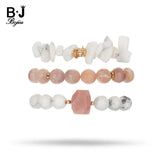 BOJIU Natural Stone Women Bracelet Set Howlite Sunstone Strand Bracelets