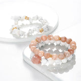 BOJIU Natural Stone Women Bracelet Set Howlite Sunstone Strand Bracelets