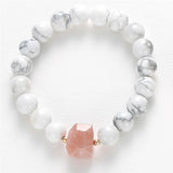 BOJIU Natural Stone Women Bracelet Set Howlite Sunstone Strand Bracelets