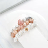 BOJIU Natural Stone Women Bracelet Set Howlite Sunstone Strand Bracelets