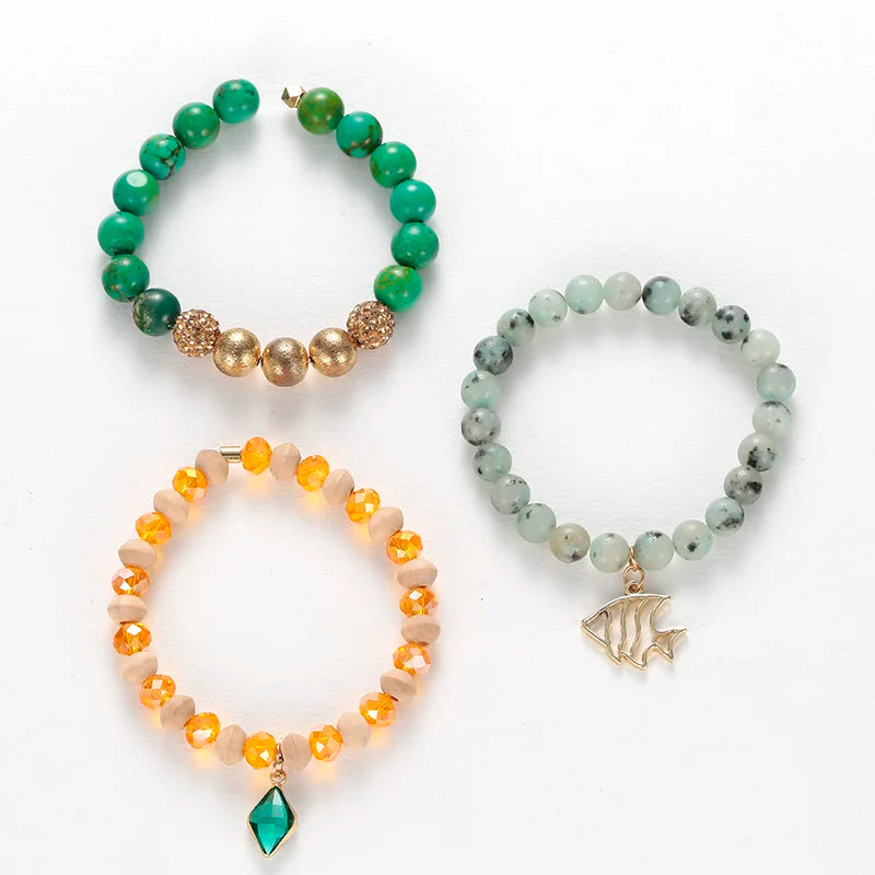 BOJIU Bohemian Bracelet Sets Brown Crystal Stone Beads Bracelet