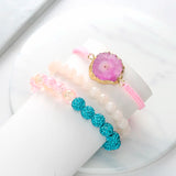 BOJIU Rose Druzy Bracelet Round Crystal Stone Beads Women Bracelets Set
