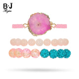 BOJIU Rose Druzy Bracelet Round Crystal Stone Beads Women Bracelets Set