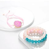 BOJIU Rose Druzy Bracelet Round Crystal Stone Beads Women Bracelets Set