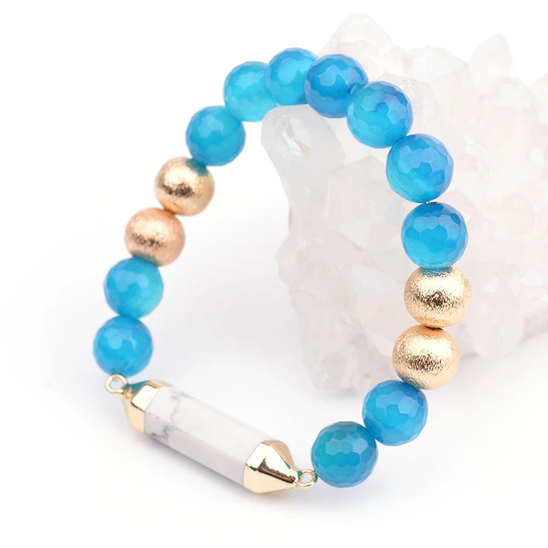 BOJIU Howlite Column Mixed Ag. Colored Pendant Bracelet