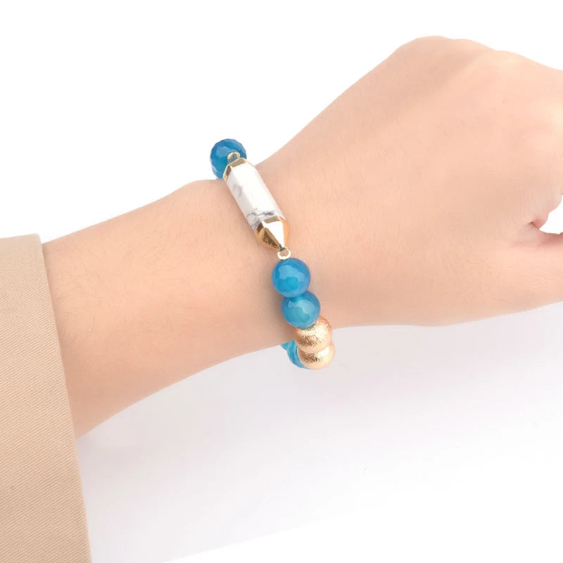 BOJIU Howlite Column Mixed Ag. Colored Pendant Bracelet