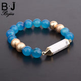 BOJIU Howlite Column Mixed Ag. Colored Pendant Bracelet