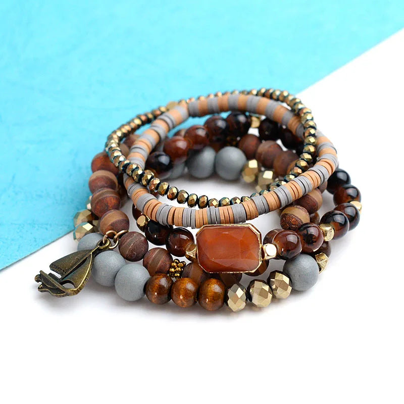 Vintage Ag. Stone Charm Bracelet Multilayer Beads Bracelets