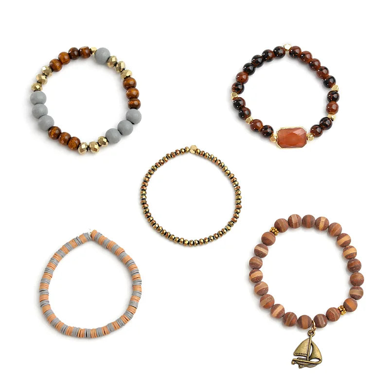 Vintage Ag. Stone Charm Bracelet Multilayer Beads Bracelets