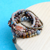 Vintage Ag. Stone Charm Bracelet Multilayer Beads Bracelets