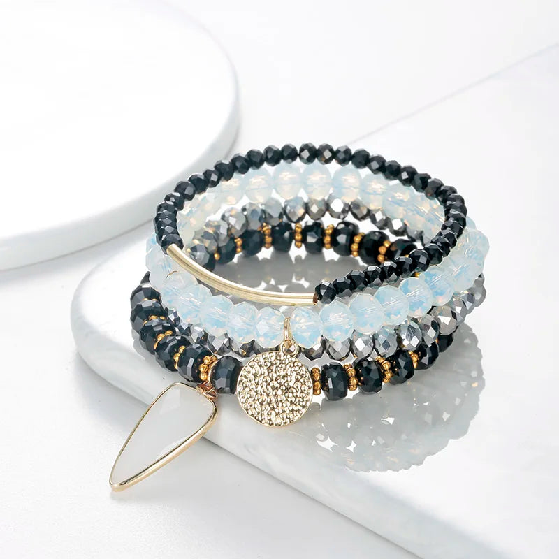 BOJIU Water Drop Coin Bracelet Crystal Sets Grey Clear Bracelet BCSET89