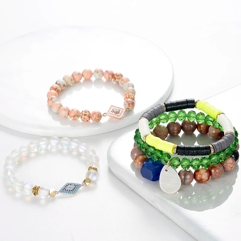 BOJIU Water Drop Geometric Bracelet Set Natural Stone Crystal Women Bracelet