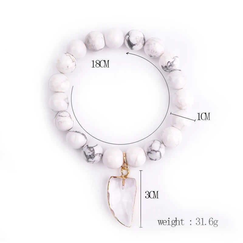 BOJIU Wolf Teeth Pendant Bracelets Howlite Mixed Bead Women Strand Bracelet