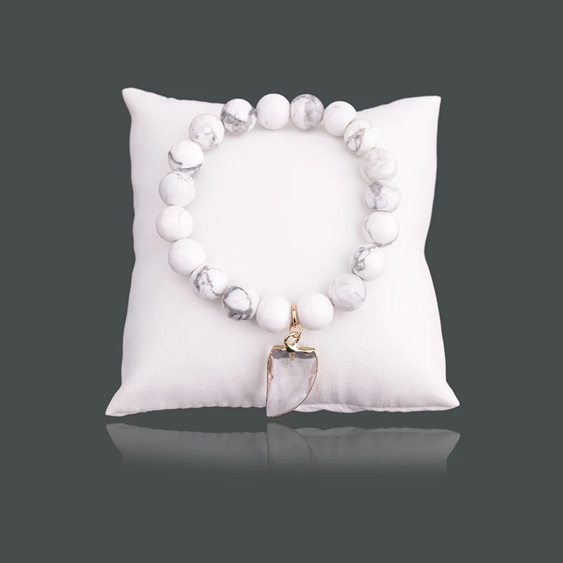BOJIU Wolf Teeth Pendant Bracelets Howlite Mixed Bead Women Strand Bracelet