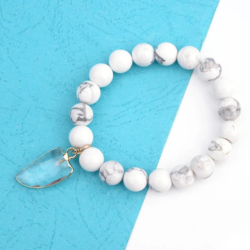BOJIU Wolf Teeth Pendant Bracelets Howlite Mixed Bead Women Strand Bracelet