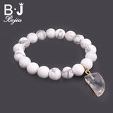 BOJIU Wolf Teeth Pendant Bracelets Howlite Mixed Bead Women Strand Bracelet